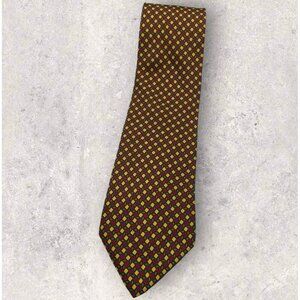LONGCHAMP Silk Tie ITALY Burgundy Green Yellow Geometric W:3.7" EUC